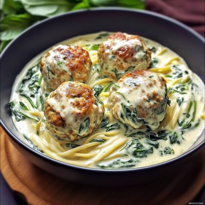 Chicken Ricotta Meatballs with Spinach Alfredo Sauce - Newsile