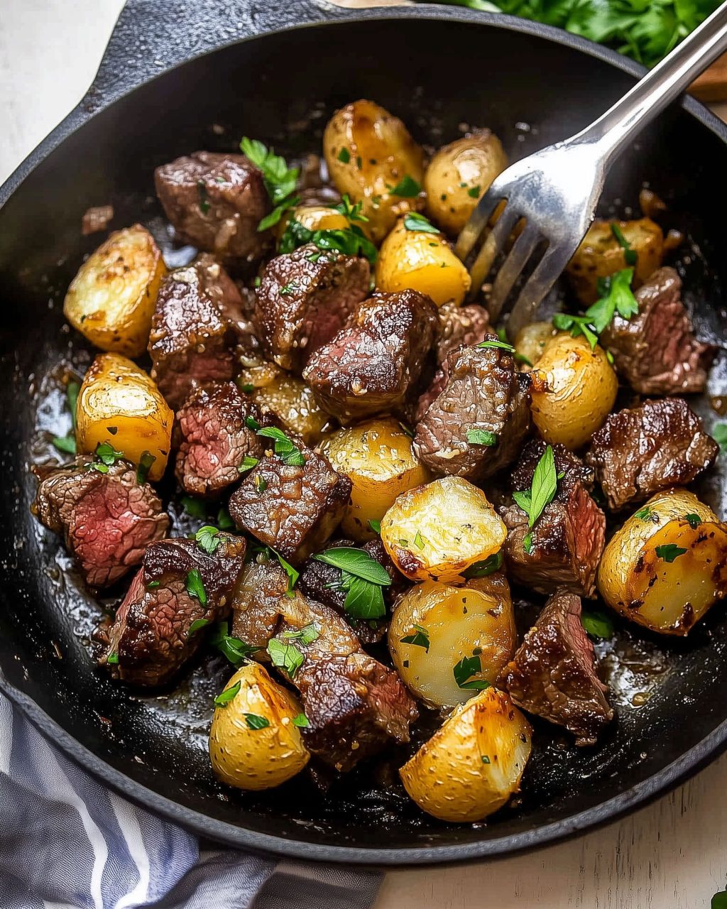 Garlic Butter Steak Bites and Potatoes