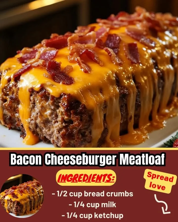 Delicious Bacon Cheeseburger Meatloaf served with toppings and sides