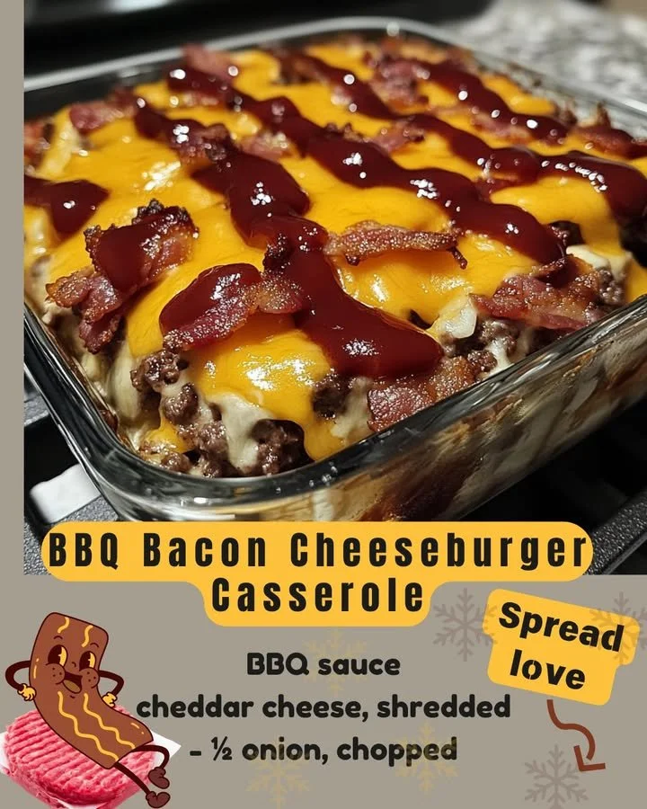 BBQ Bacon Cheeseburger Casserole served in a dish