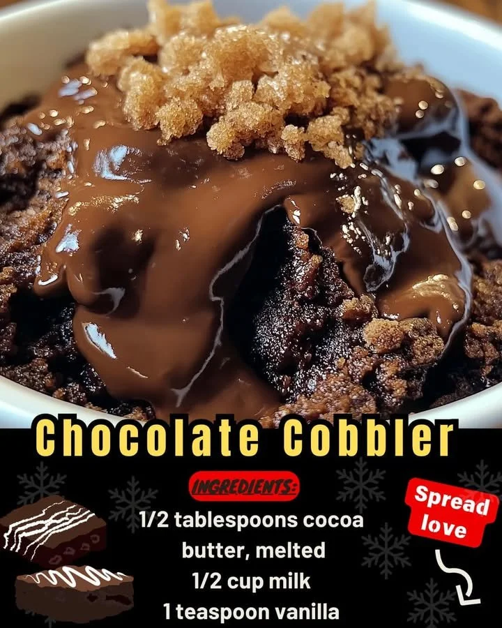 Delicious homemade Chocolate Cobbler topped with vanilla ice cream