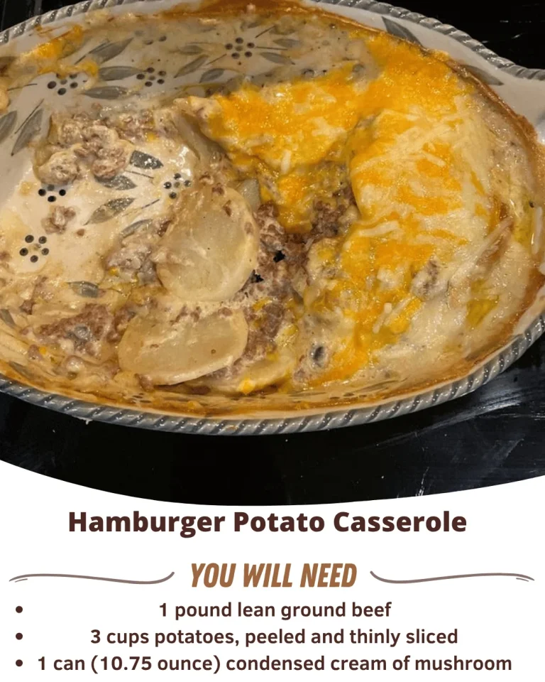 Delicious Hamburger Potato Casserole with melted cheese and savory ingredients.
