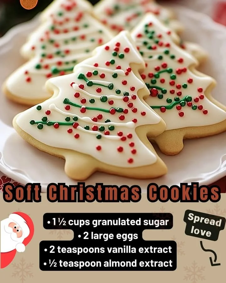 Plate of soft Christmas cookies decorated for the holidays