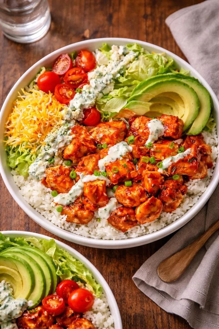 Delicious Buffalo Chicken Bowl with colorful toppings and spices