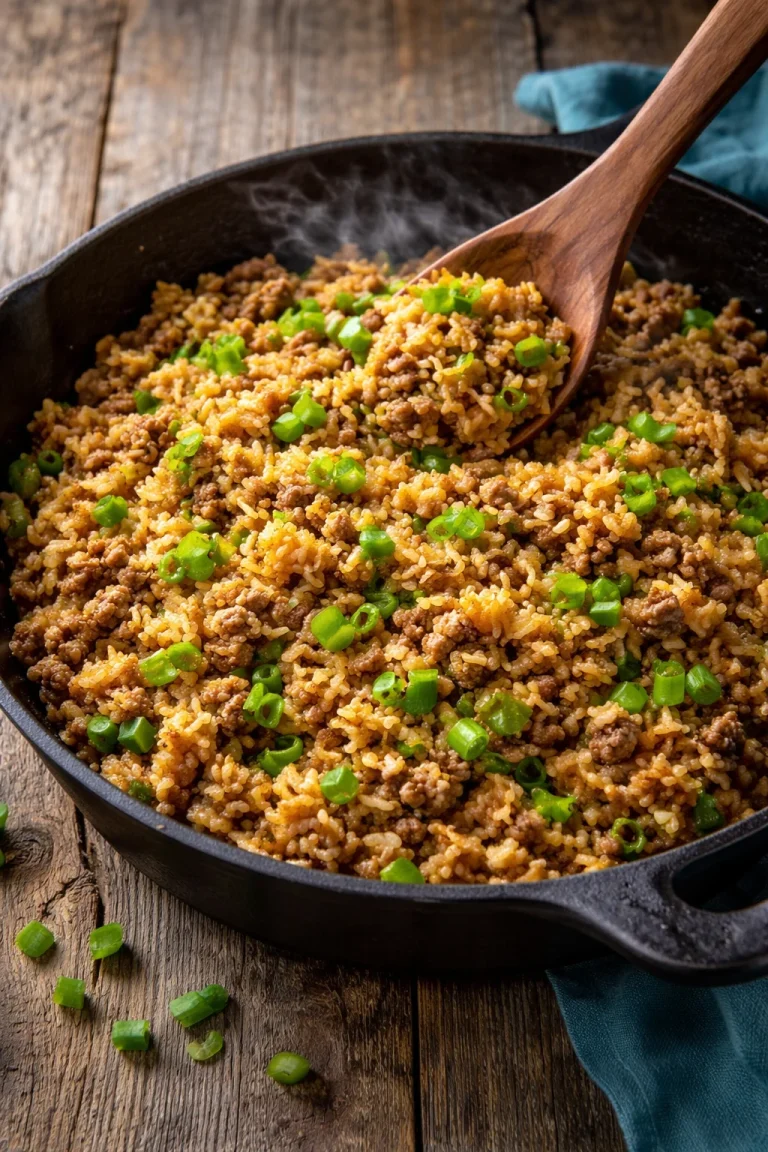 Bowl of homemade Copycat Popeye's Cajun Rice with spices and vegetables