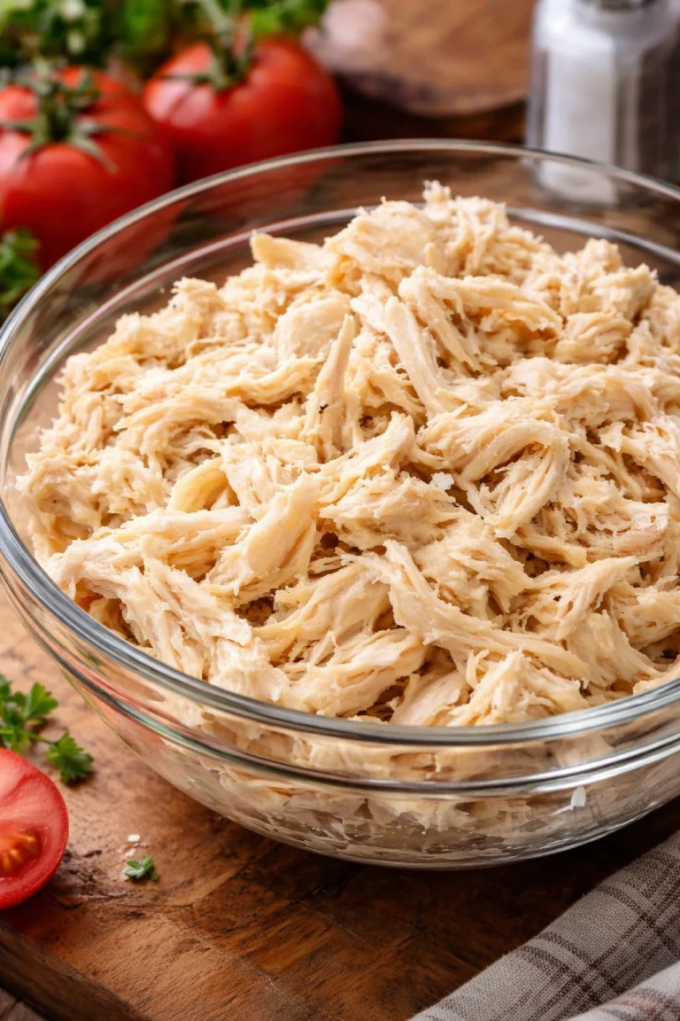Instant Pot shredded chicken cooked and ready for meal prep