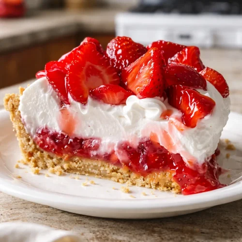 Delicious Easy Strawberry Cool Whip Pie with fresh strawberries and whipped cream