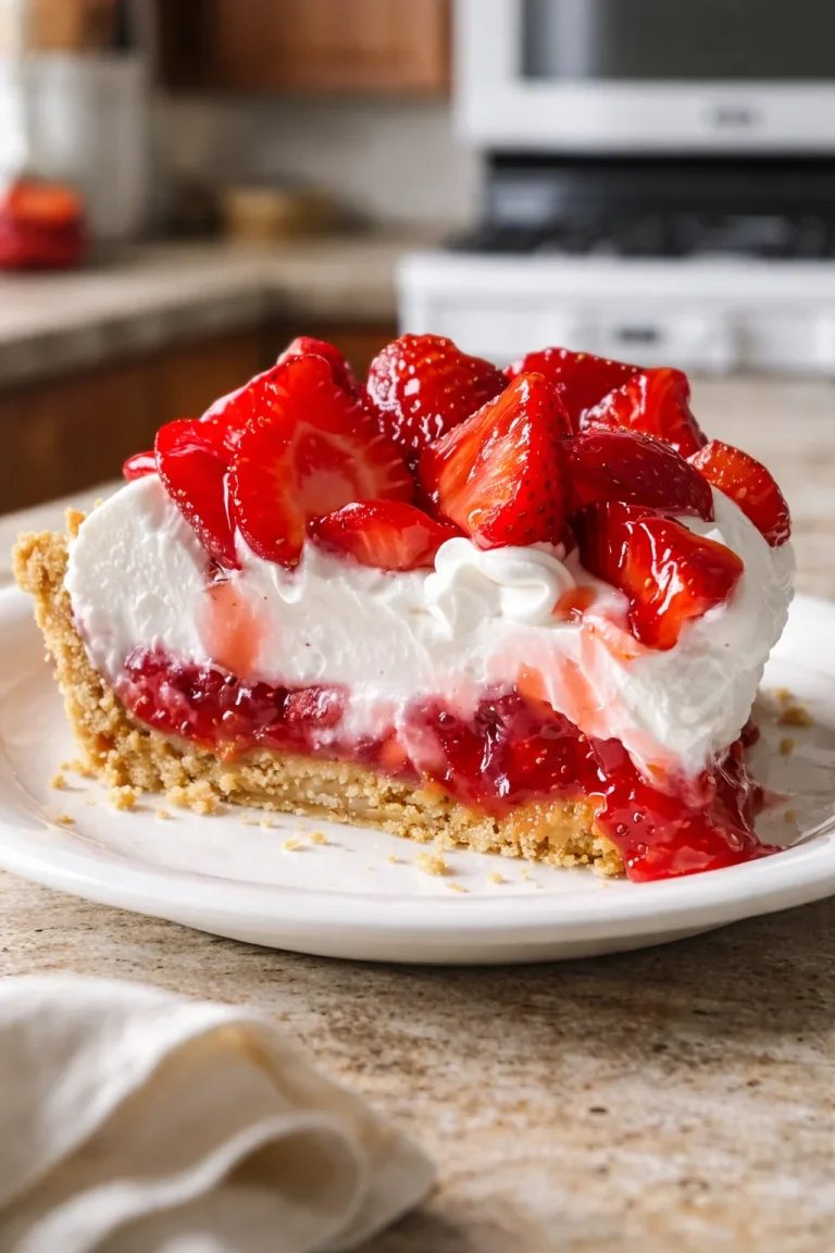 Delicious Easy Strawberry Cool Whip Pie with fresh strawberries and whipped cream