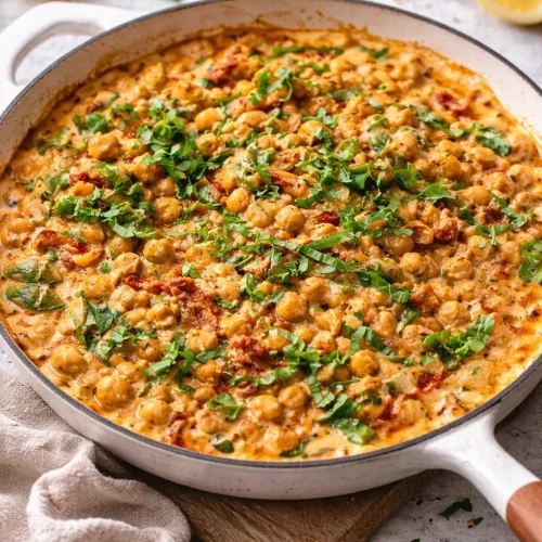 Delicious Marry Me Chickpeas dish garnished and ready to serve