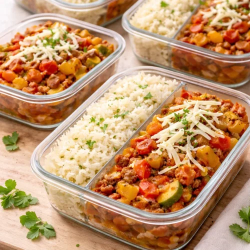 Healthy unstuffed pepper bowls prepared for meal prep in containers