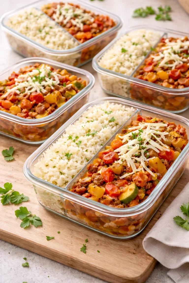 Healthy unstuffed pepper bowls prepared for meal prep in containers