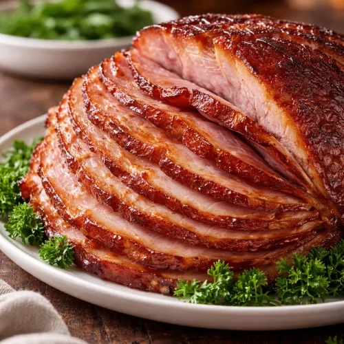 Delicious Slow Cooker Amish Christmas Ham ready for the holiday feast.